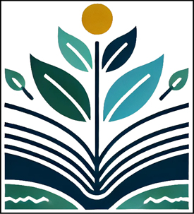 graphic of open book resembling a flower