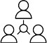 three silhouettes arranged in a pyramidal orientation with lines between each of them