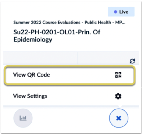 screenshot highlighting View QR Code